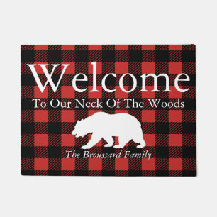 Rustic Lumberjack Plaid & Bear Family Name Doormat