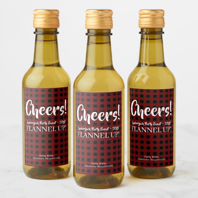 Rustic Lumberjack Plaid Cheers Custom Event Cute Wine Label (Bottles)