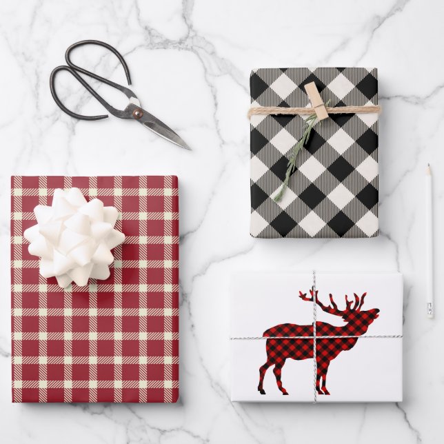 Rustic Lumberjack Plaid Holiday Wrapping Paper Sheet (Front)
