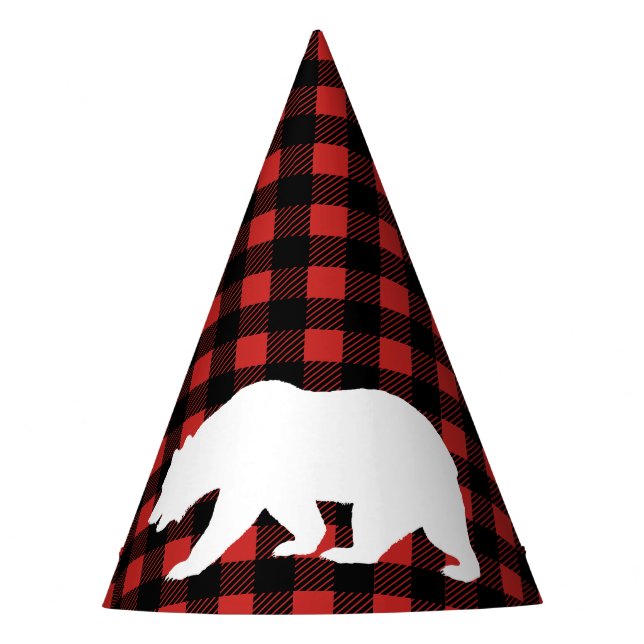 Rustic Lumberjack Plaid & White Bear Party Hat (Front)