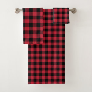 Rustic Lumberjack Red Black Buffalo Check Plaid Bath Towel Set
