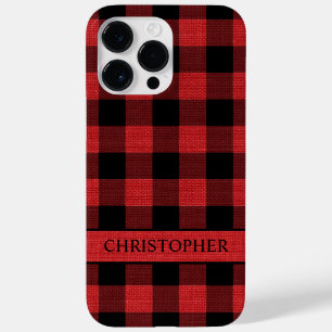 Rustic Lumberjack Red Black Buffalo Plaid Name Case-Mate iPhone 14 Pro Max Case