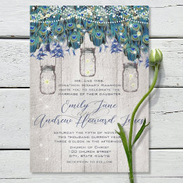 Rustic Luxe Mason Jar Navy Turquoise Peacock Invitation