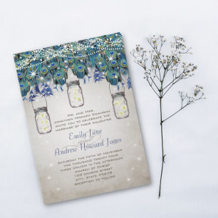 Rustic Luxe Mason Jar Navy Turquoise Peacock Invitation