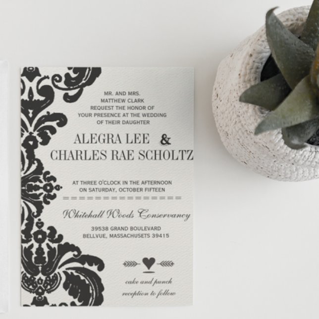 Rustic Luxe Vintage Black Damask Wedding Invites (Creator Uploaded)