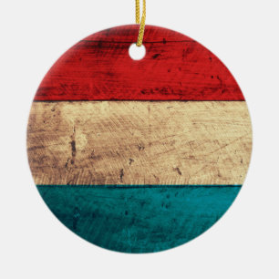 Rustic Luxembourg Flag Ceramic Tree Decoration