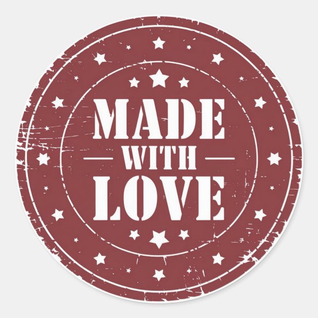 Rustic “Made With Love” – Handmade Small Business Classic Round Sticker (Front)