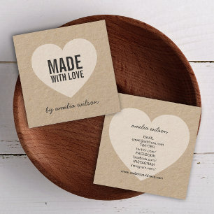 Rustic Made with Love Heart Kraft Social Media Square Business Card