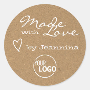 Rustic Made with Love Heart Symbol Kraft Paper  Classic Round Sticker
