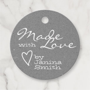 Rustic Made with Love Heart Symbol Silver Grey Favour Tags