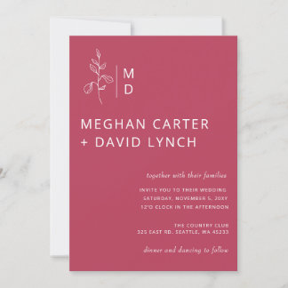 Rustic Magenta Botanical Monogram Wedding Invitation