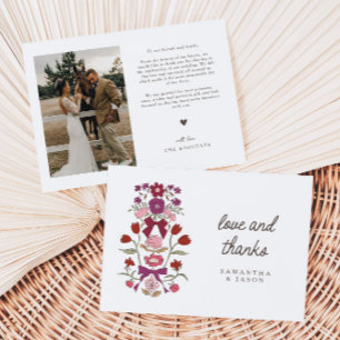 Rustic Magenta Bow & Blossom Wedding Thank You Card