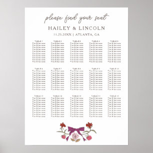 Rustic Magenta Bow Floral Wedding Seating Chart
