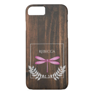 Rustic Magenta Dragonfly Personalised iPhone 8/7 Case