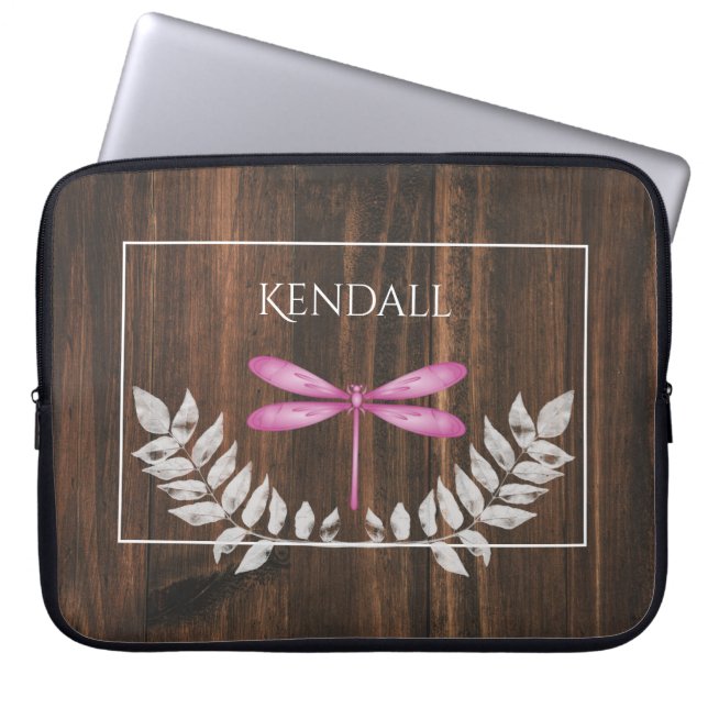 Rustic Magenta Dragonfly Personalised Laptop Sleeve (Front)