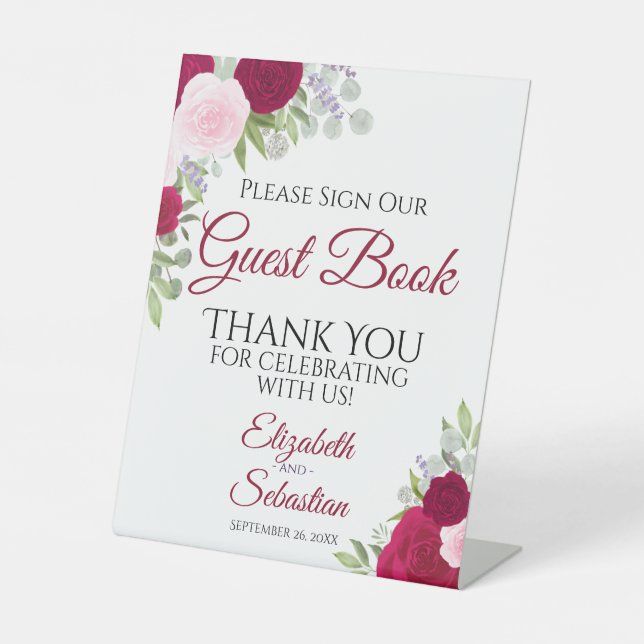 Rustic Magenta Floral Please Sign Our Guest Book (Front)