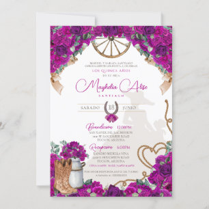 Rustic Magenta Hot Pink Western Charro Quinceañera Invitation