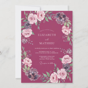 Rustic Magenta Peony Wedding Invitation