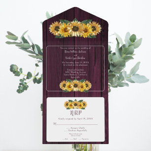 Rustic Magenta Sunflower Wedding All In One Invitation