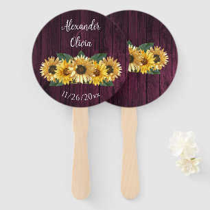 Rustic Magenta Sunflower Wedding Favour Hand Fan