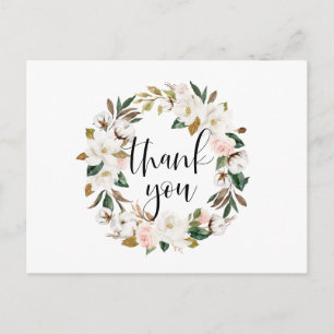 Rustic Magnolia and Cotton Wreath Thank You Postcard