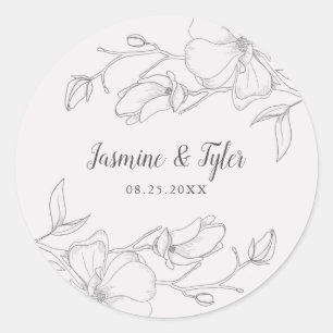 Rustic Magnolia Flower Wedding Favour Classic Round Sticker