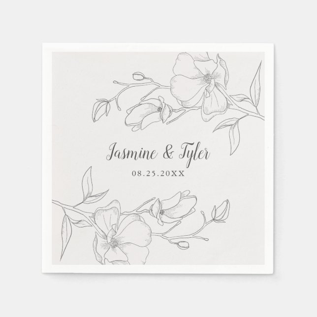 Rustic Magnolia Flowers Summer Wedding Napkin (Front)