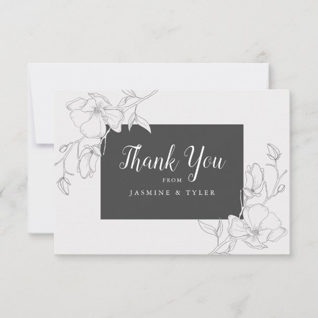 Rustic Magnolia Flowers Wedding Thank You Card (Front)