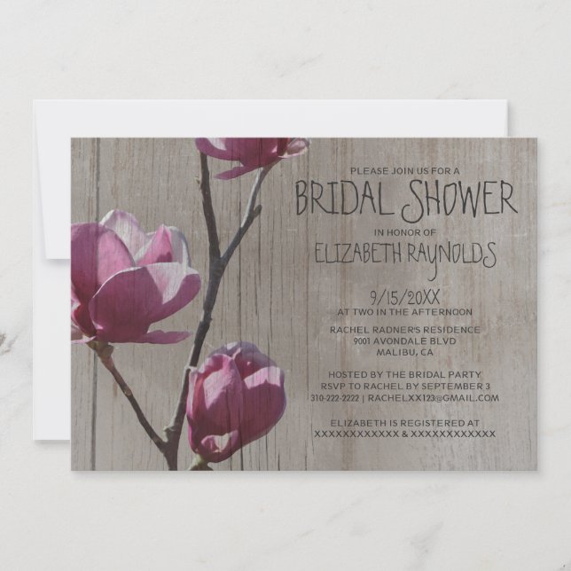 Rustic Magnolias Bridal Shower Invitations (Front)