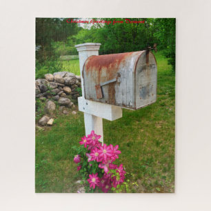 Rustic Mail Box Vermont.Christmas Greetings Jigsaw Puzzle