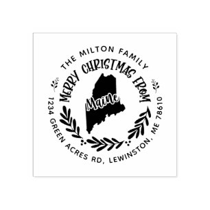 rustic maine merry christmas return address rubber stamp
