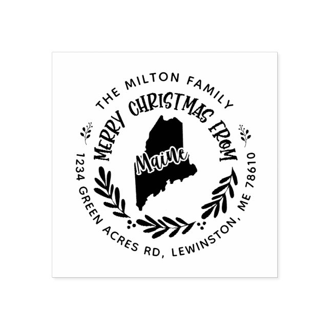 rustic maine merry christmas return address rubber stamp (Imprint)