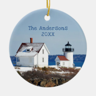 Rustic Maine Ocean Lighthouse Ceramic Tree Decoration