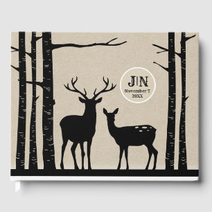 Rustic Male & Female Doe Deer Black Birch Wedding Guest Book