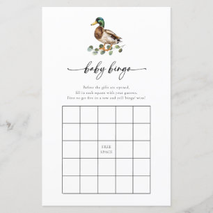 Rustic Mallard Duck Baby Shower Bingo Game Card