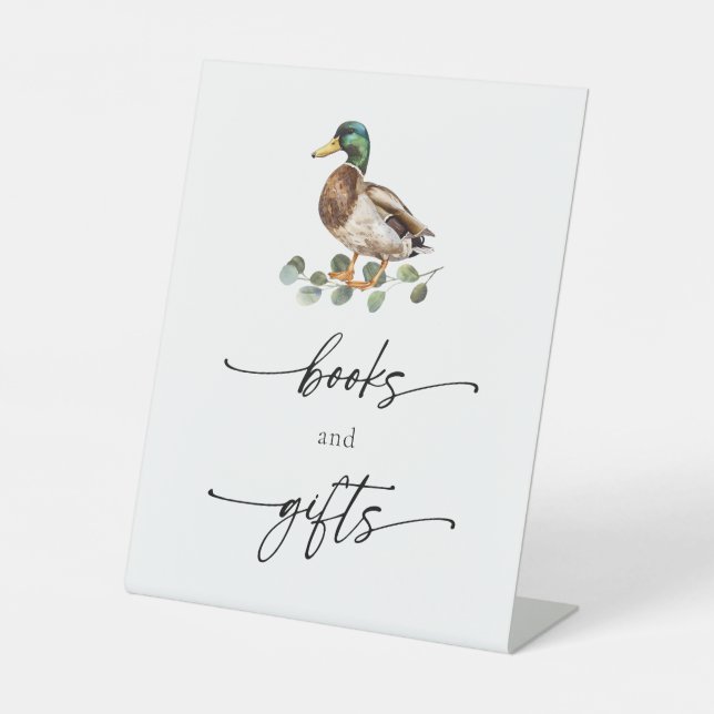 Rustic Mallard Duck Baby Shower Books & Gifts Sign (Front)