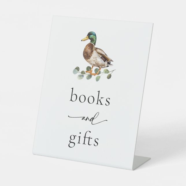Rustic Mallard Duck Baby Shower Books & Gifts Sign (Front)