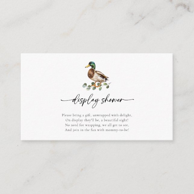 Rustic Mallard Duck Baby Shower Display Shower Enclosure Card (Front)