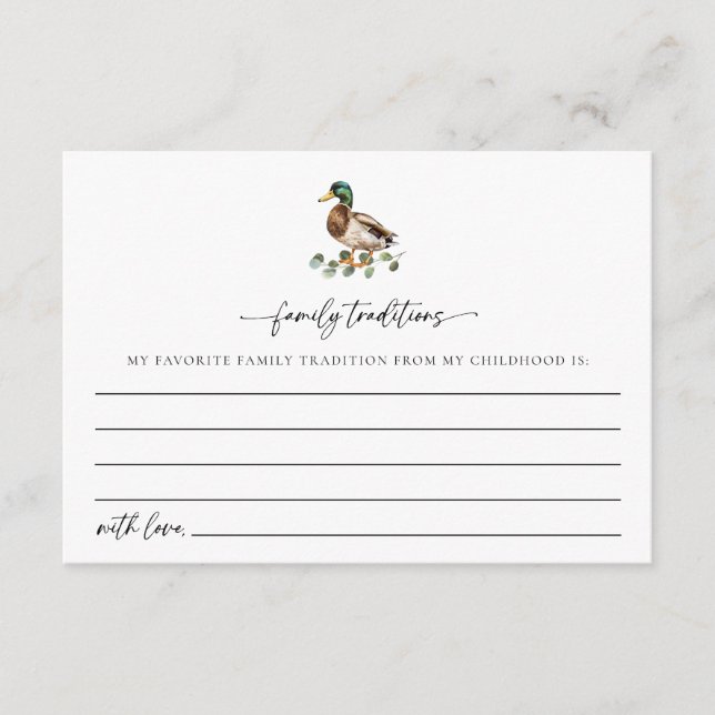 Rustic Mallard Duck Family Traditions Baby Shower Enclosure Card (Front)