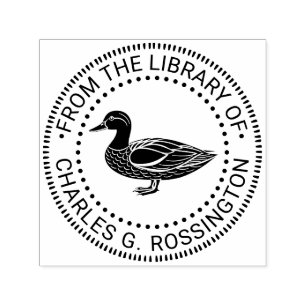 Rustic Mallard Duck Standing Library Book Name Self-inking Stamp