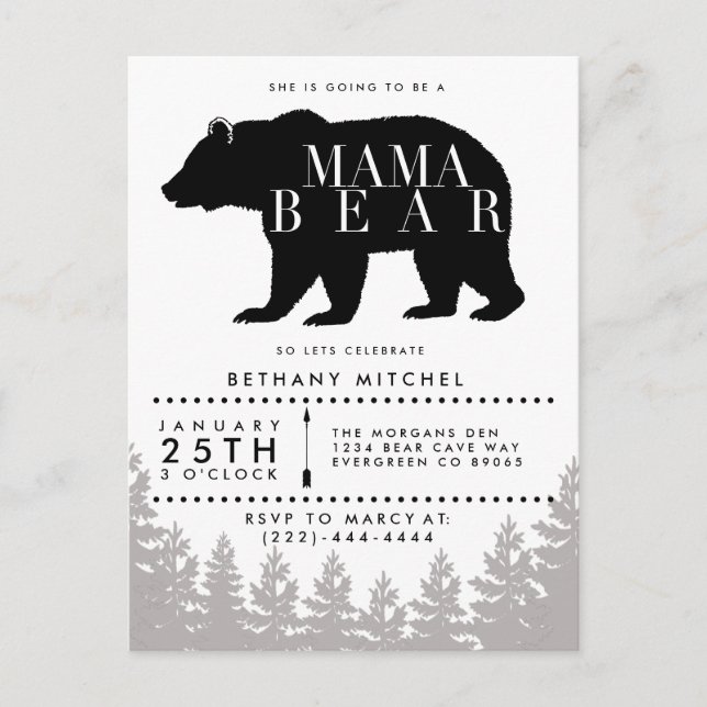 Rustic Mama Bear | Baby Shower Invitation Postcard (Front)