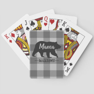 Rustic Mama Bear Buffalo Plaid Monogram Name Playing Cards