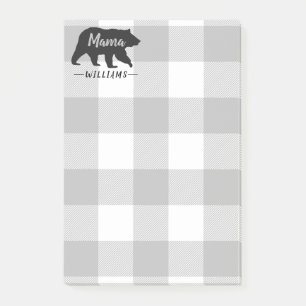 Rustic Mama Bear Gray Black Monogram Name 4x6 Post-it Notes