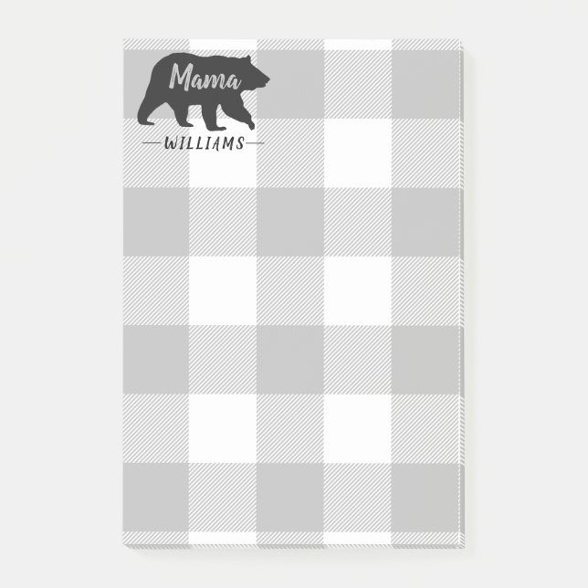 Rustic Mama Bear Grey Black Monogram Name 4x6 Post-it Notes (Front)