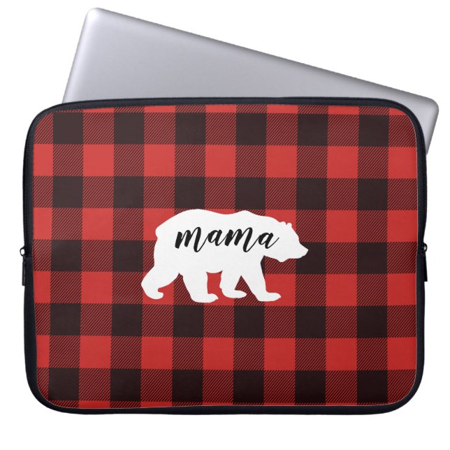 Rustic Mama Bear Red & Black Buffalo Plaid Laptop Sleeve (Front)