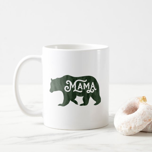Rustic Mama Bear Silhouette Typography Coffee Mug (With Donut)