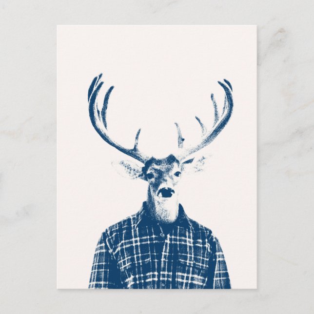 Rustic Man Buck with Antlers in Blue and Cream Postcard (Front)