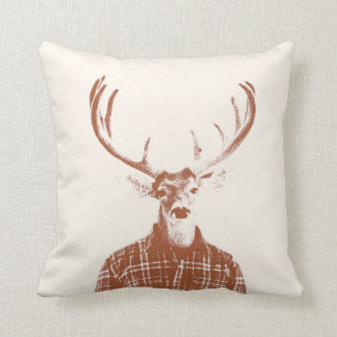Rustic Man Buck with Antlers in Burnt Orange Cushion