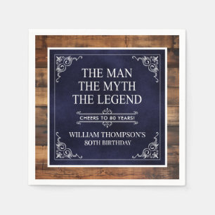 Rustic Man Myth Legend 80th Birthday Navy Blue Napkin
