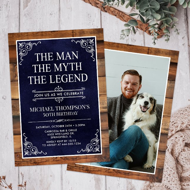 Rustic Man Myth Legend Photo 50th Birthday Invitation (Creator Uploaded)